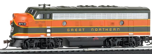 N Scale Green/Orange Bachmann Industries EMD F7-A Diesel Locomotive DCC Equipped Great Northern Train Car 