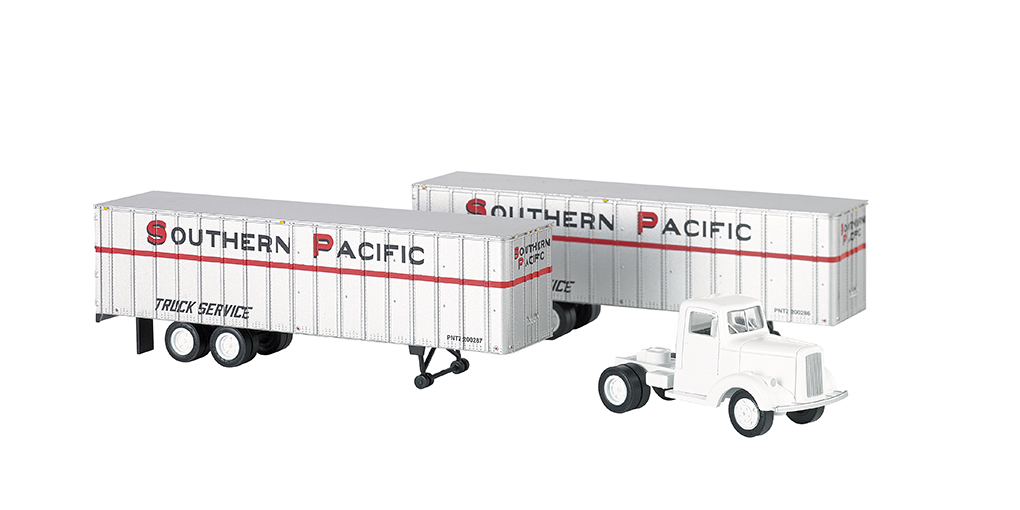 (image for) Southern Pacific™ - White Truck Cab & 2 Piggyback Trailers (WF)