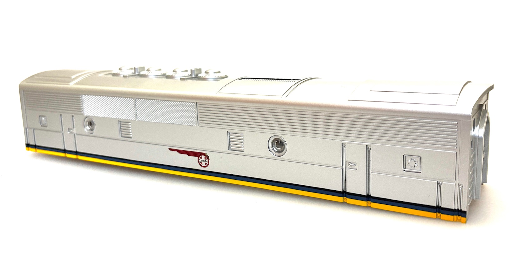 (image for) B Unit Shell - Santa Fe, Blue Top stripe - Yellow bottom stripe (O Scale F-3B)